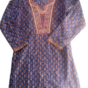 Boho Ethnic Tunic | Embroidered Blue & Red Kurti | Size small